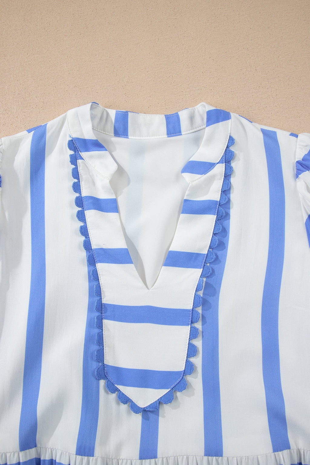 Stripe Ricrac Trim Short Sleeve Midi Dress