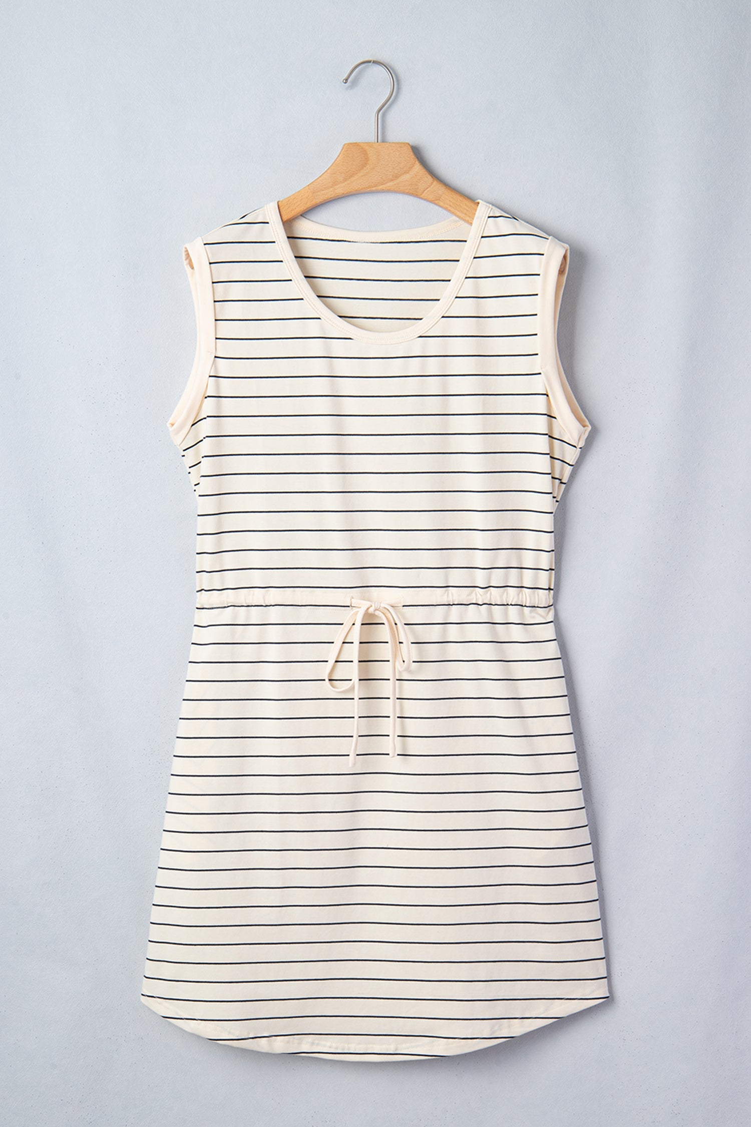 Stripe Drawstring Tunic Tank Mini Dress w/ Pockets