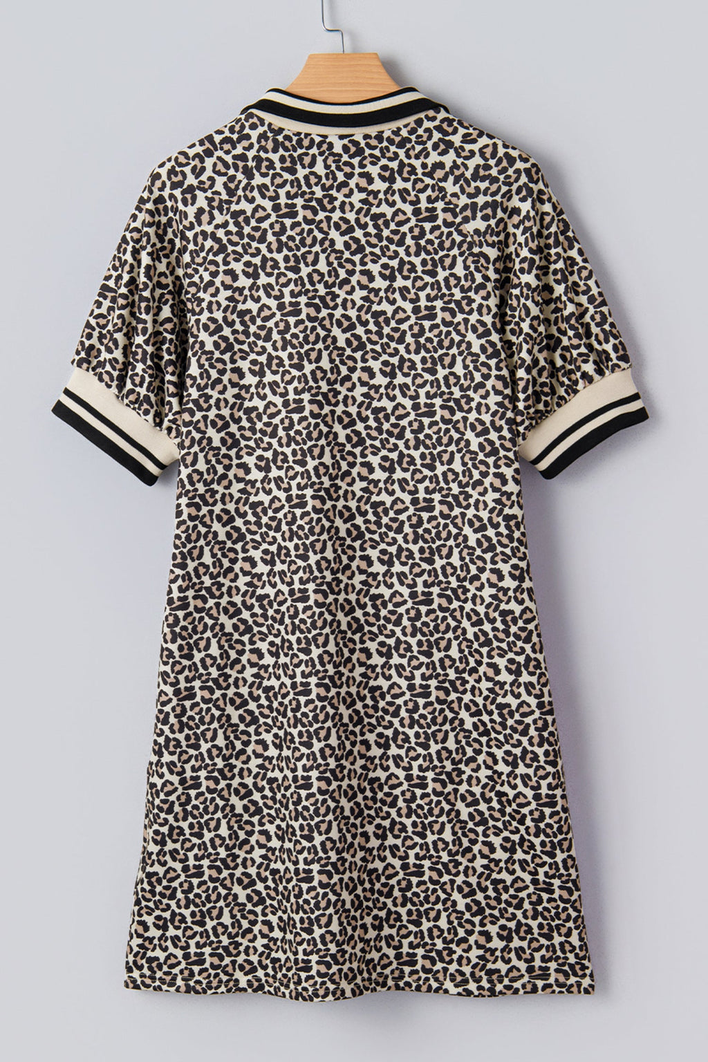 Leopard Stripe Patchwork Zip Collar Mini Dress