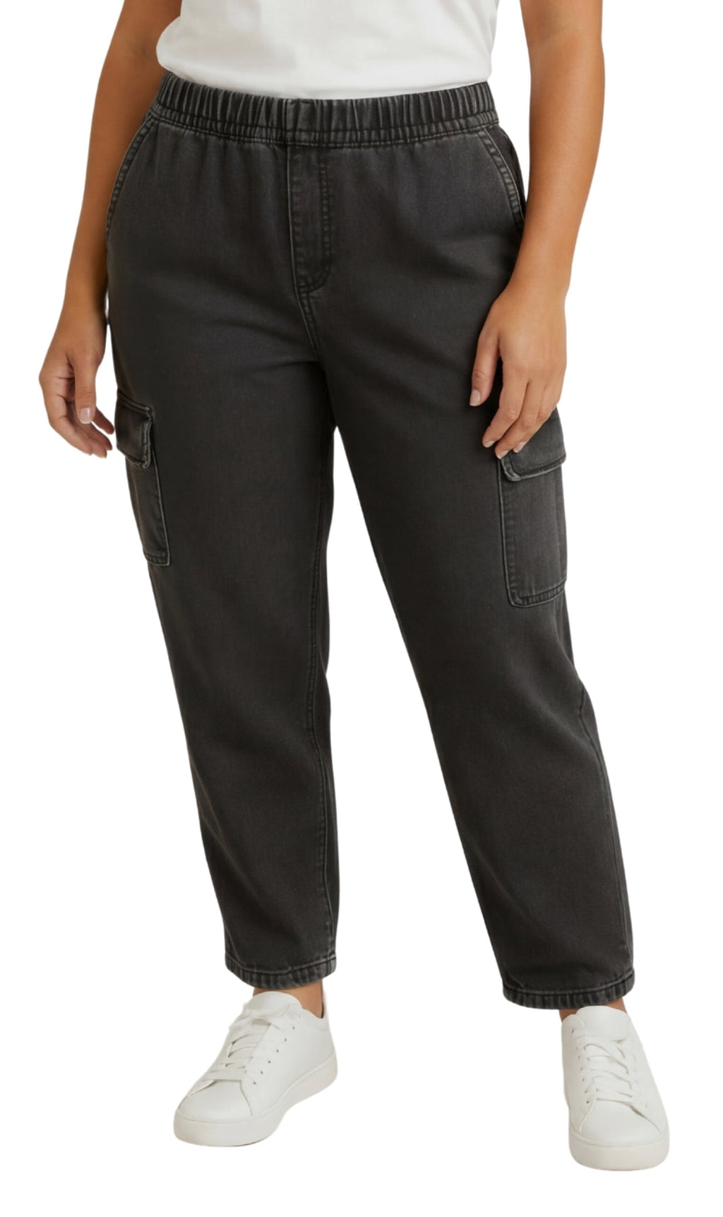 Women's Lightweight Elastic Stretch Waist Casual Denim Pull-on Cargo Pants