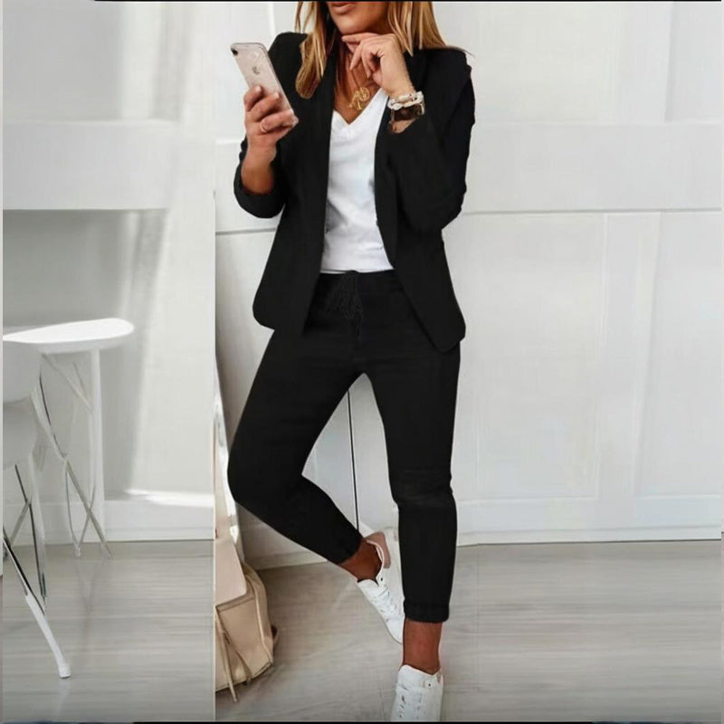 Women’s Notch-Lapel Blazer & Drawstring Pants Suit Set