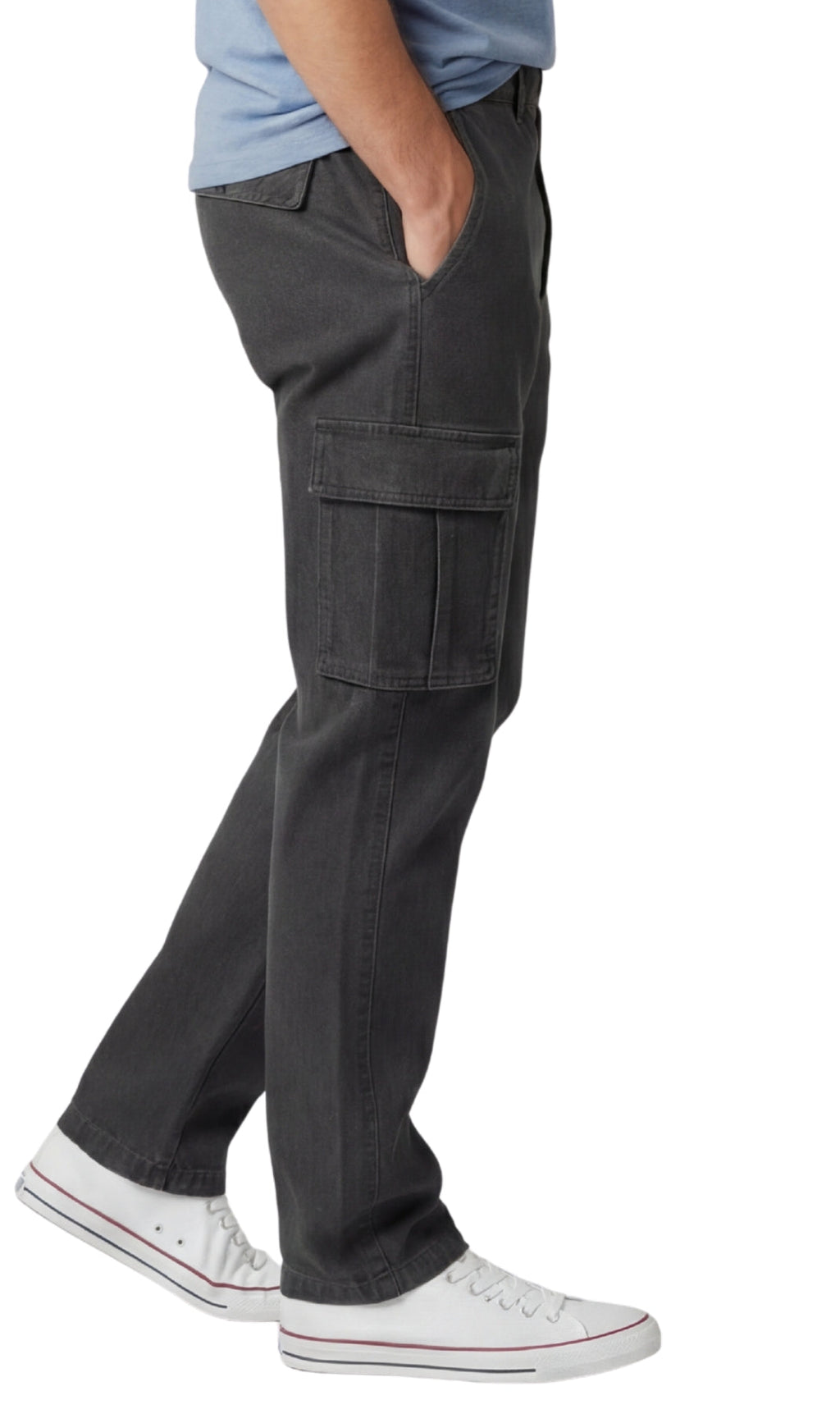 Men's Lightweight Double Cargo Pocket Pull-On Jeans – Cotton Blend Cargo Pants with Elastic Waist