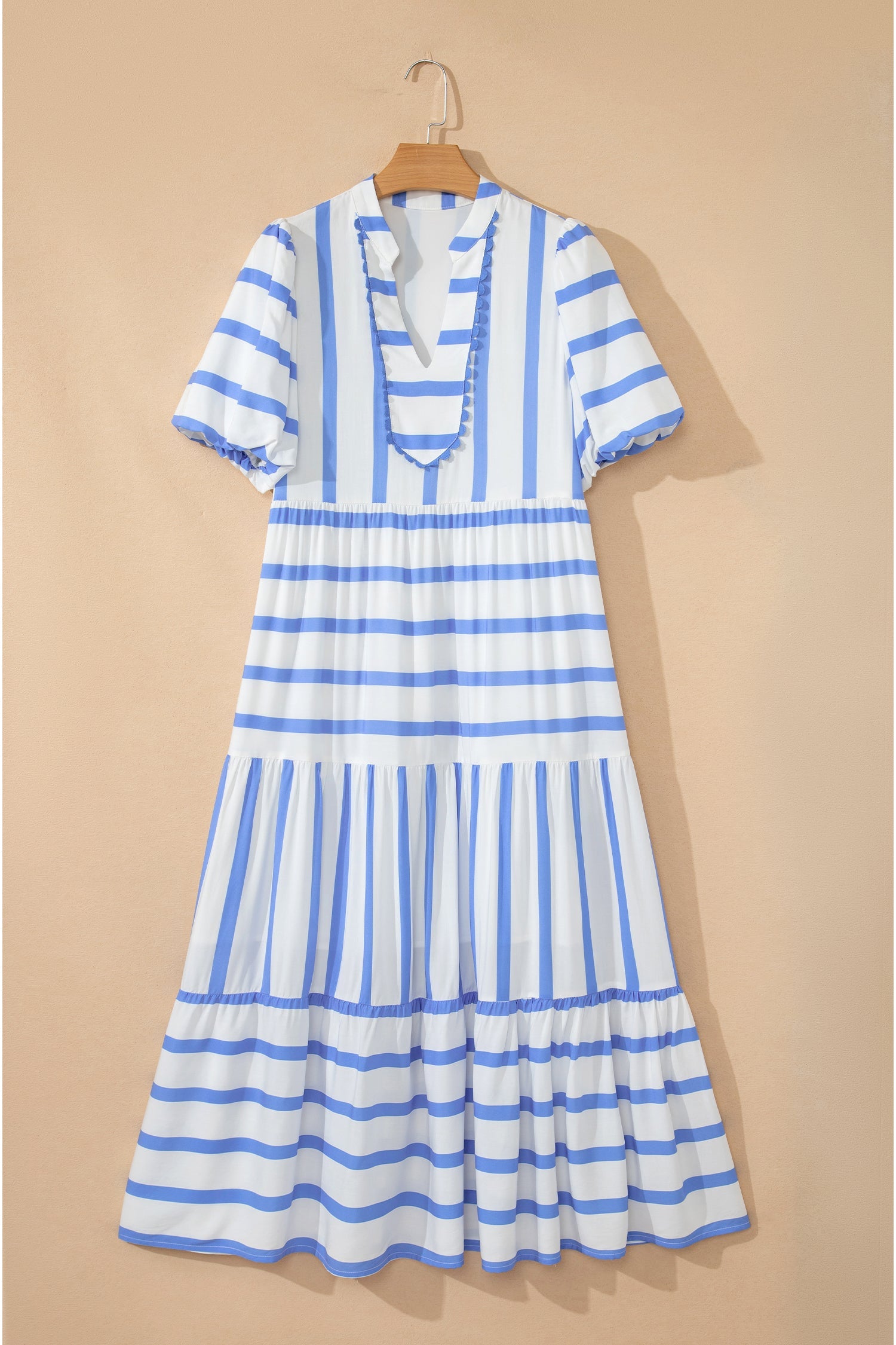 Stripe Ricrac Trim Short Sleeve Midi Dress