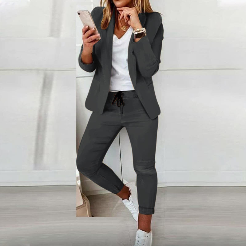 Women’s Notch-Lapel Blazer & Drawstring Pants Suit Set