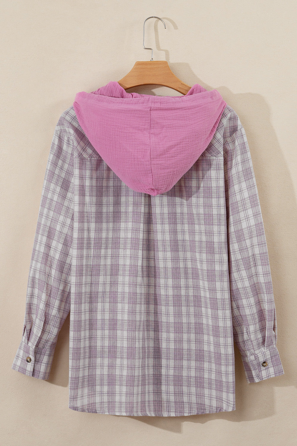 Checker Button-Up Chest Pocket Hooded Shacket