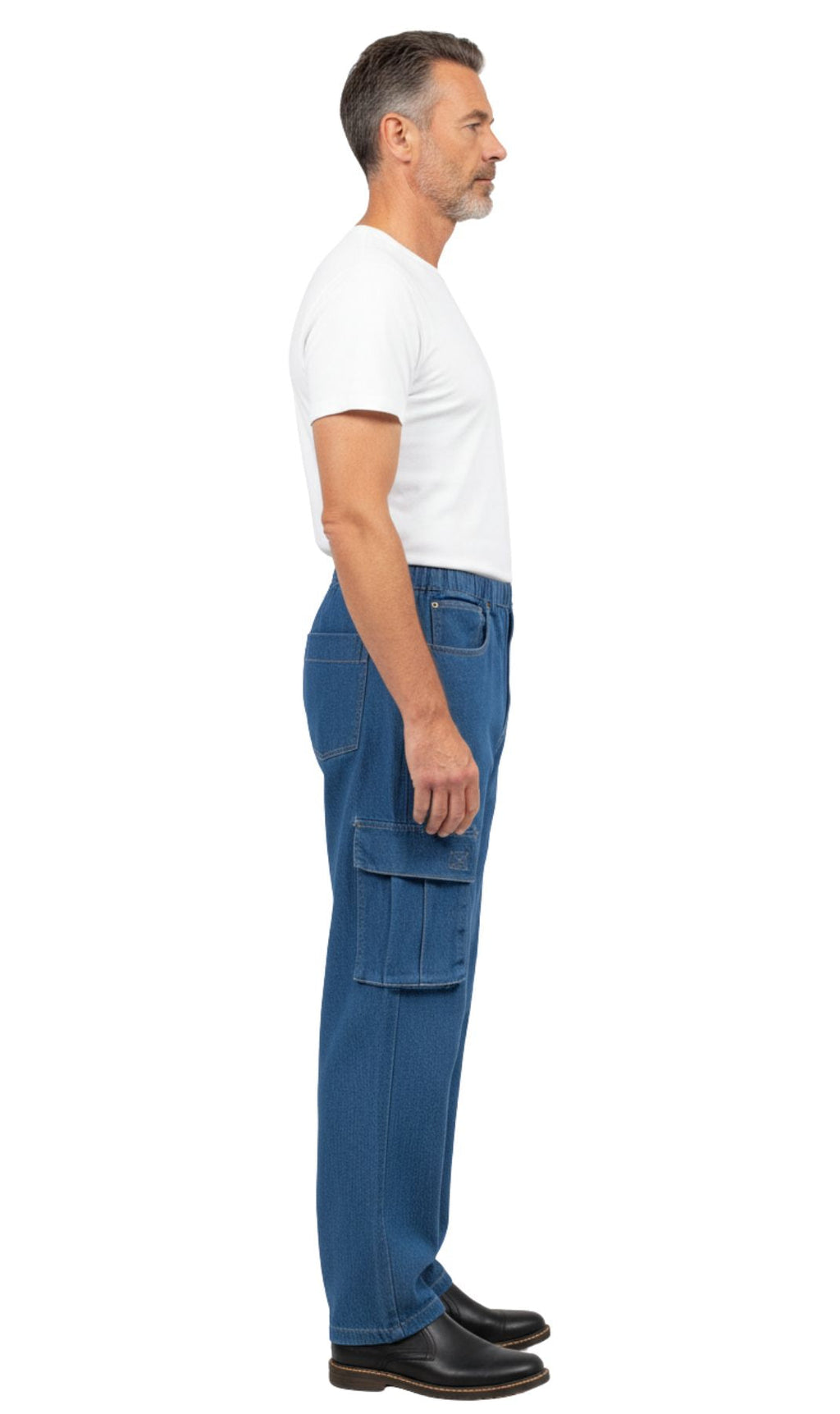 Men's Lightweight Double Cargo Pocket Pull-On Jeans – Cotton Blend Cargo Pants with Elastic Waist