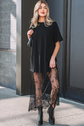 Solid Lace Patchwork Short Sleeve Maxi Dress