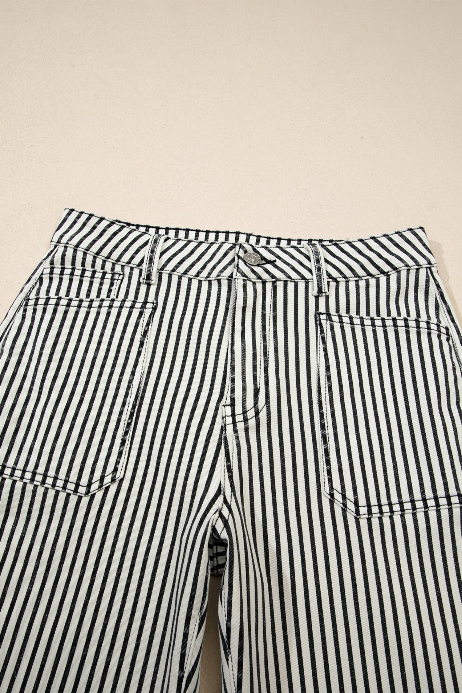 Stripe Denim High Waist Patch Pocket Jeans