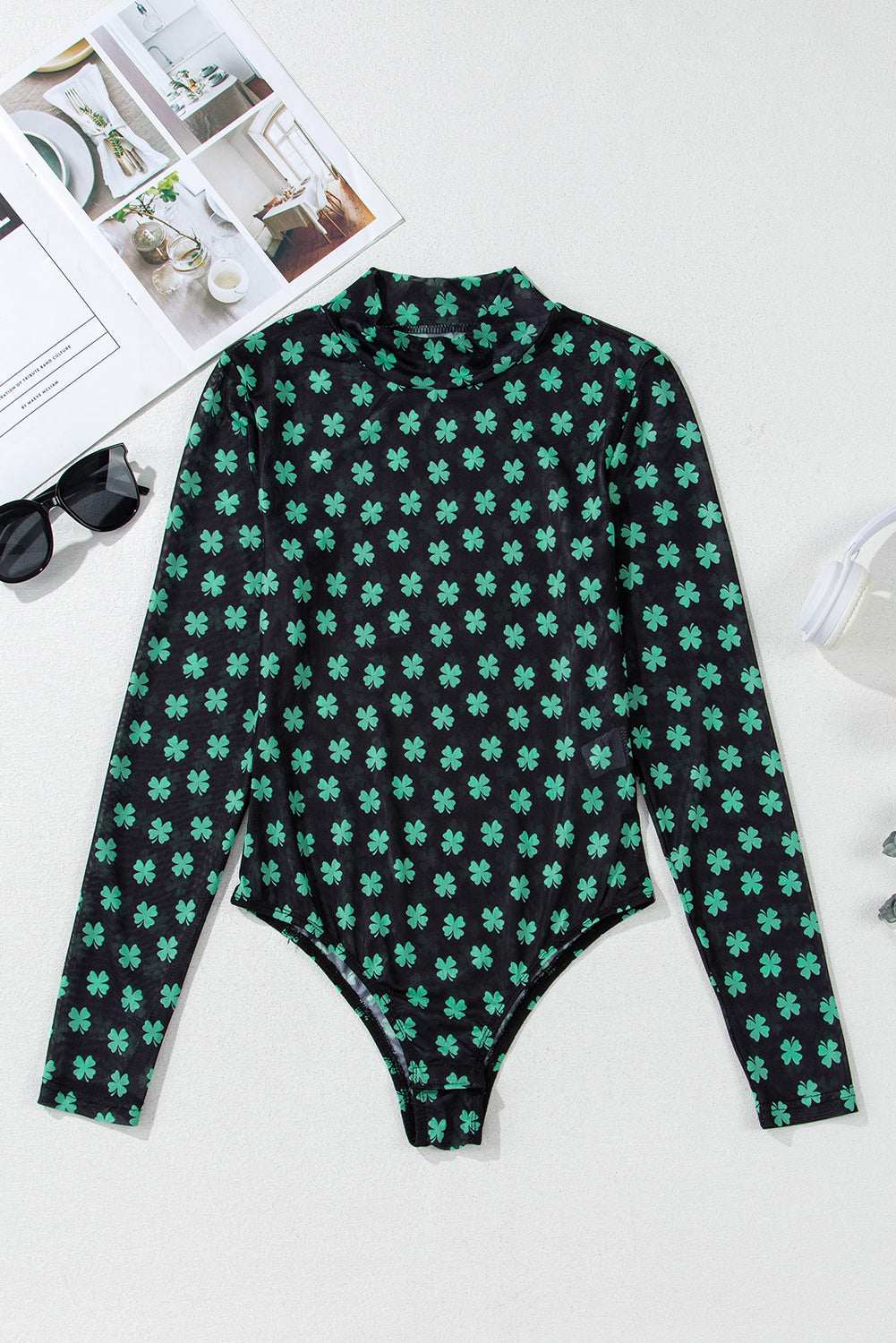 St Patrick Shamrock Mesh Long Sleeve Bodysuit