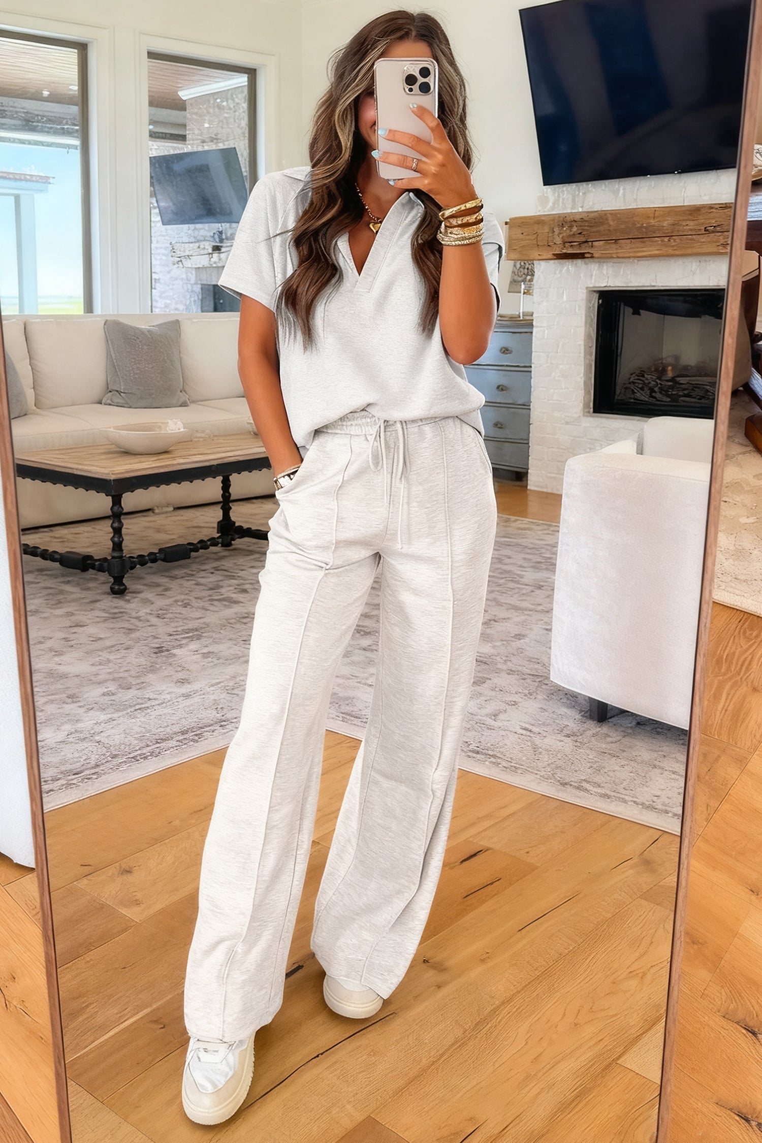 Solid Sporty Polo Tee & Drawstring Pants Set