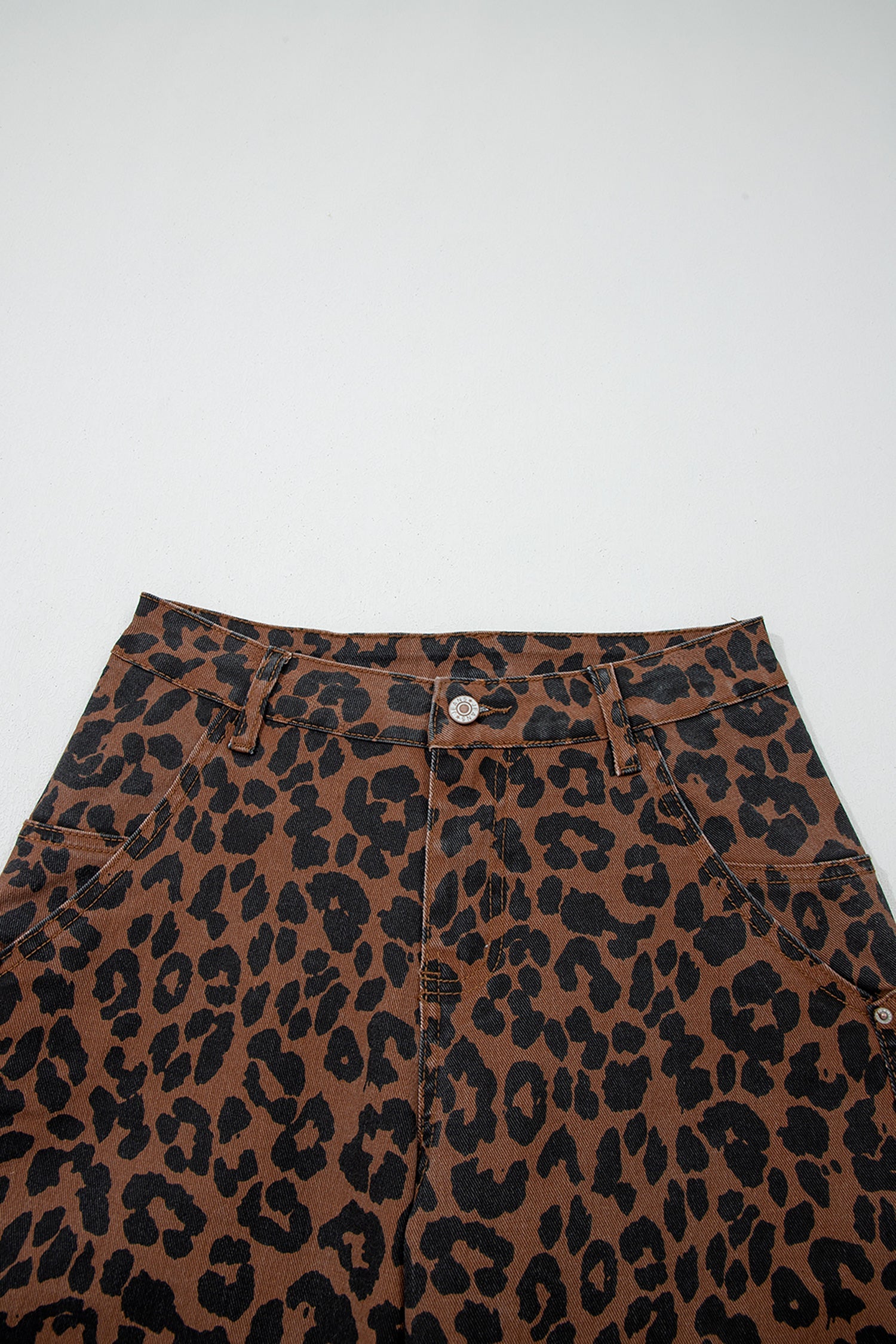 Leopard Seam Detail High Waist Barrel Leg Jeans