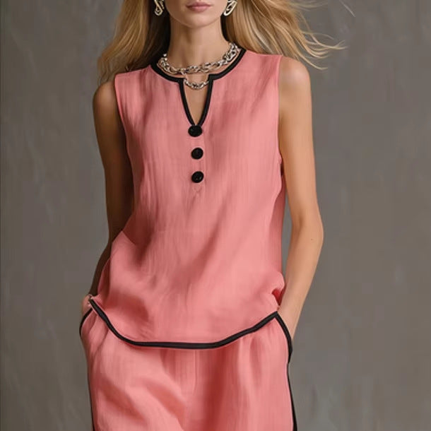 Women’s Sleeveless V-Neck Wide-Leg Pants Set
