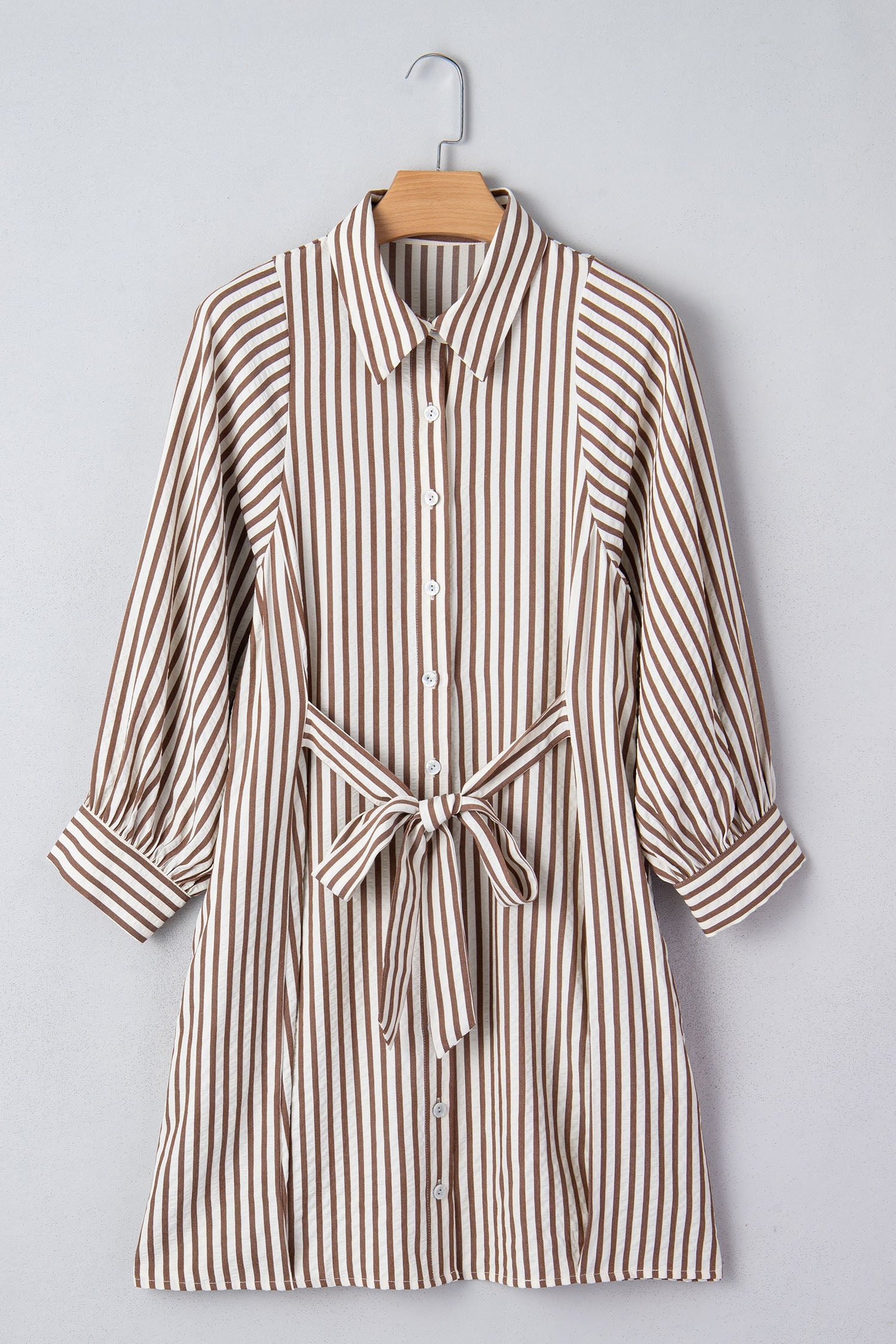 Stripe Tie Waist Puff Sleeve Mini Shirt Dress