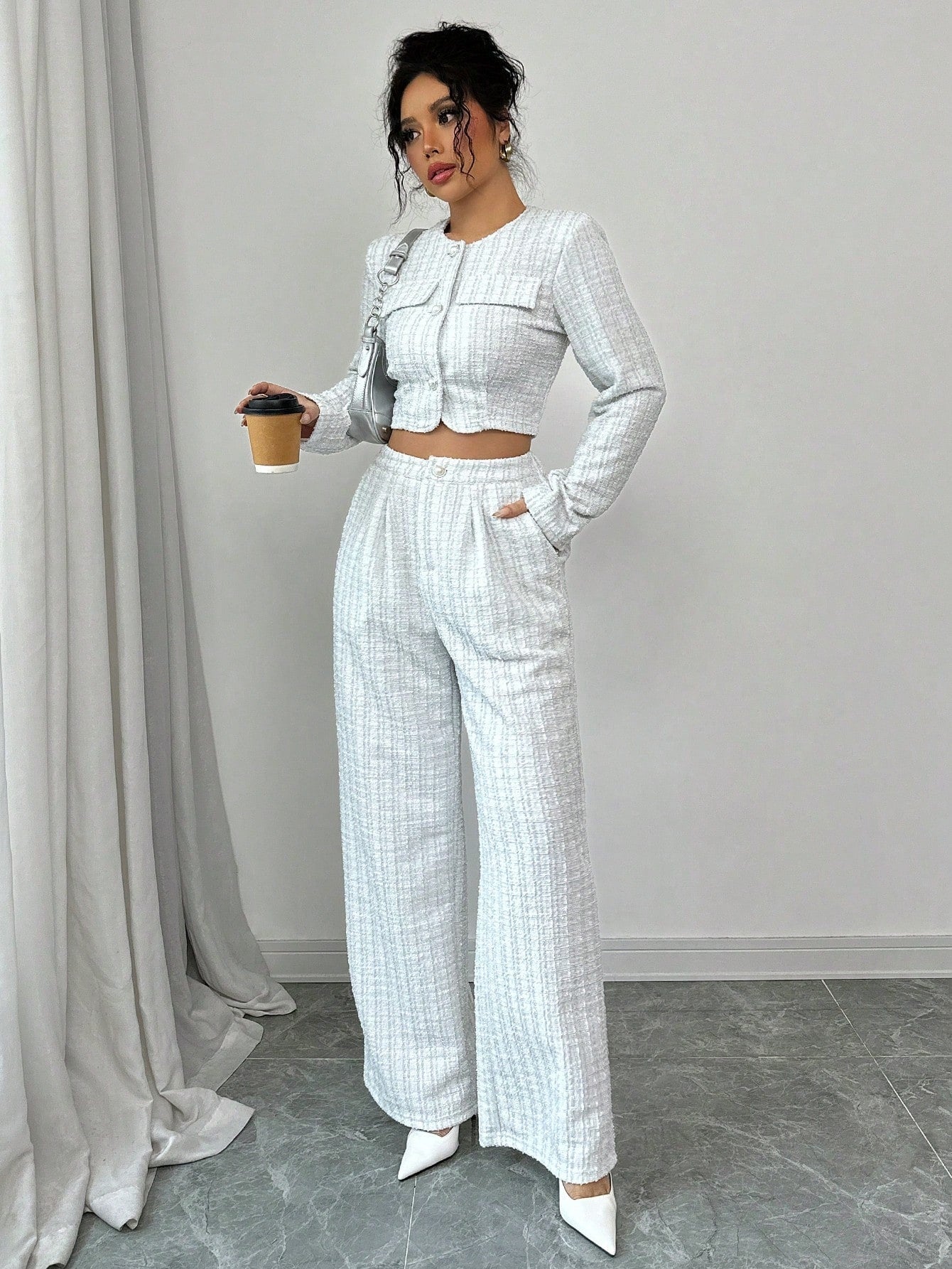 Women’s Tweed Pearl-Button Jacket & Pants Set