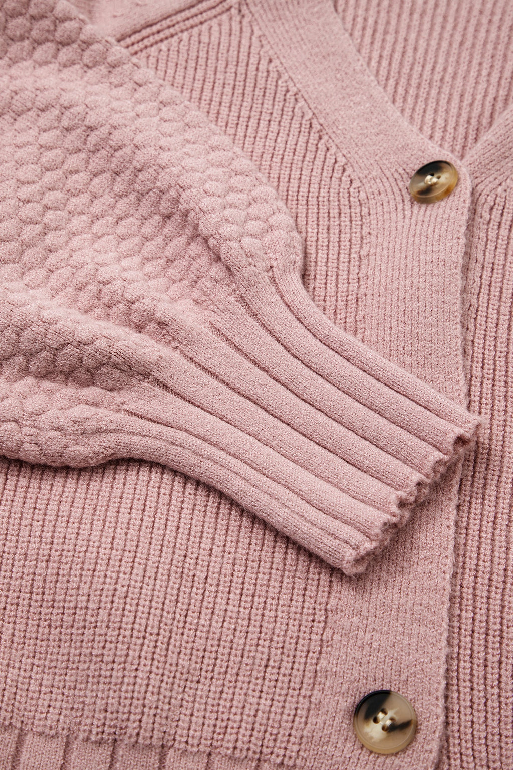 Textured Knit Button Front V-Neck Cardigan