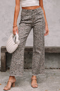 Leopard Frayed Edge High Waist Wide Leg Jeans
