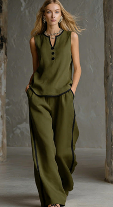 Women’s Sleeveless V-Neck Wide-Leg Pants Set