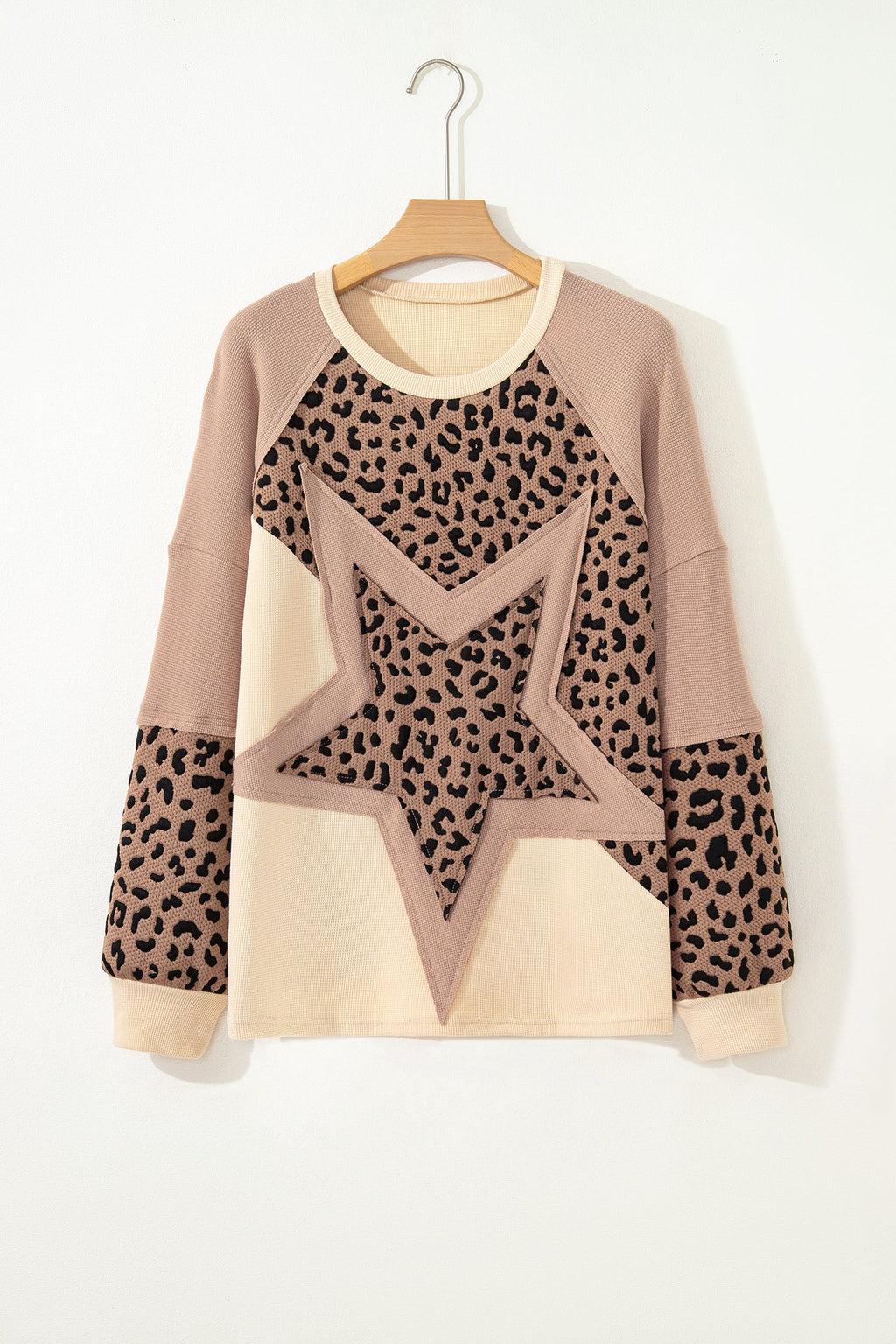 Leopard Star Colorblock Patchwork Textured Baggy Sweatshirt