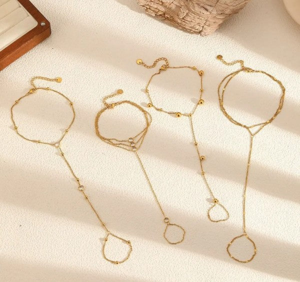 Triple Stone Hand Chain Bracelet