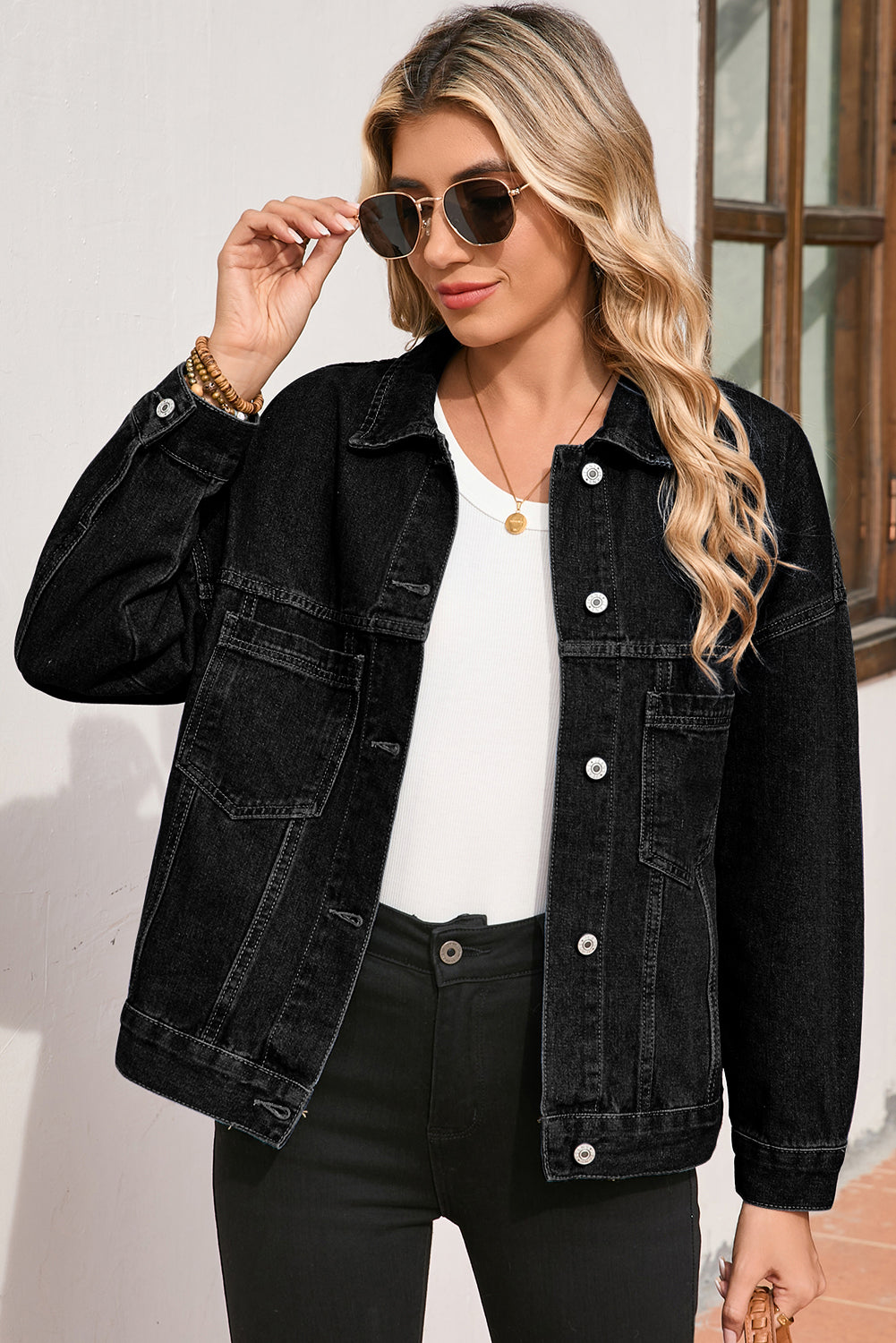 Stripe Denim Chest Pocket Oversize Jacket