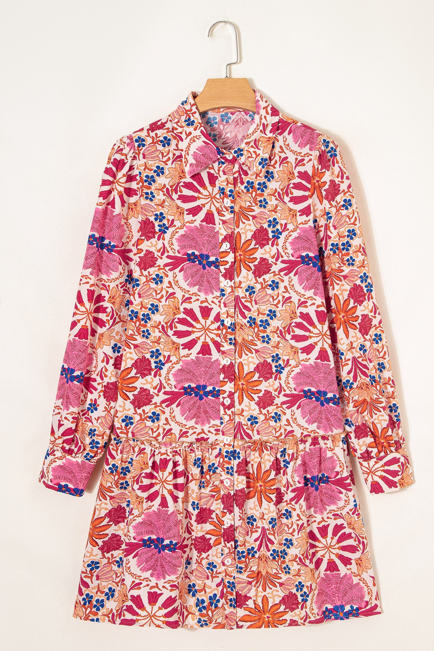 Floral Collared Long Sleeve Mini Dress