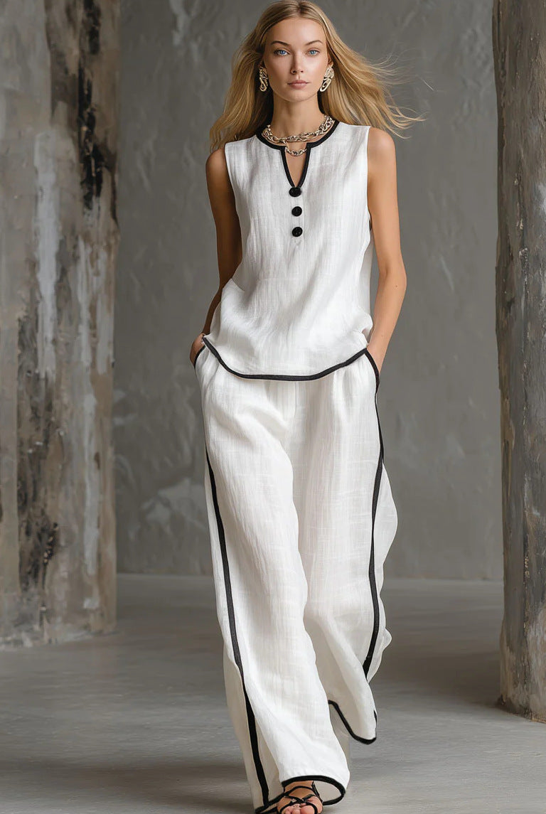 Women’s Sleeveless V-Neck Wide-Leg Pants Set