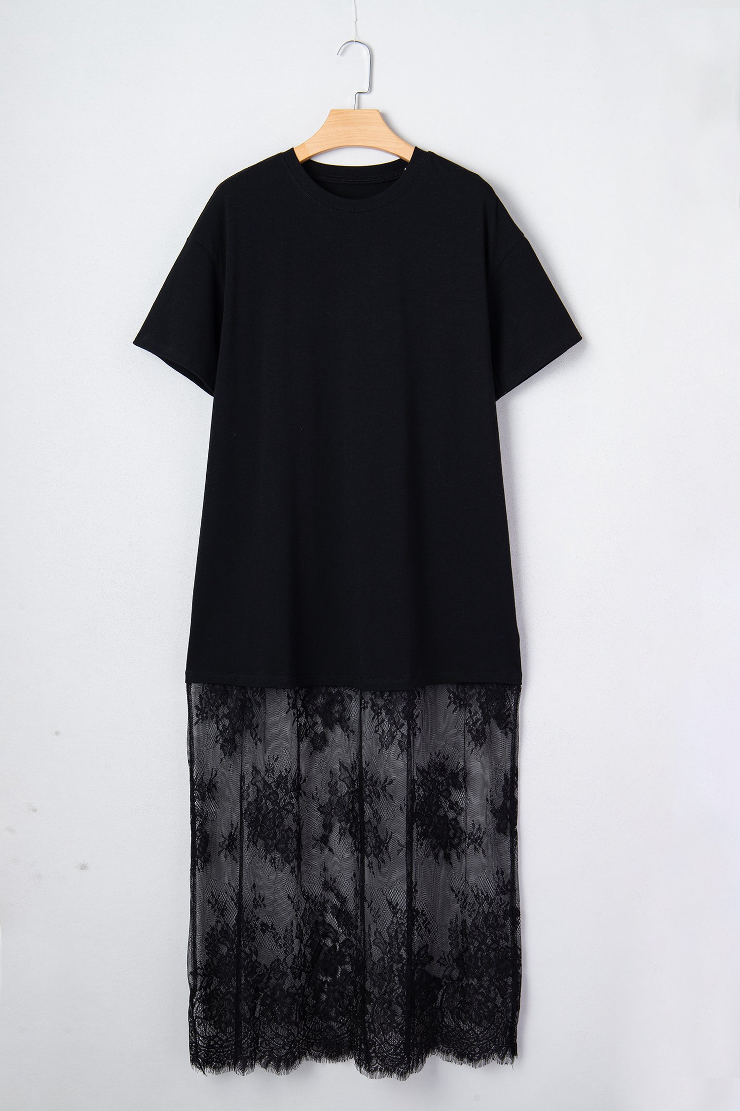 Solid Lace Patchwork Short Sleeve Maxi Dress