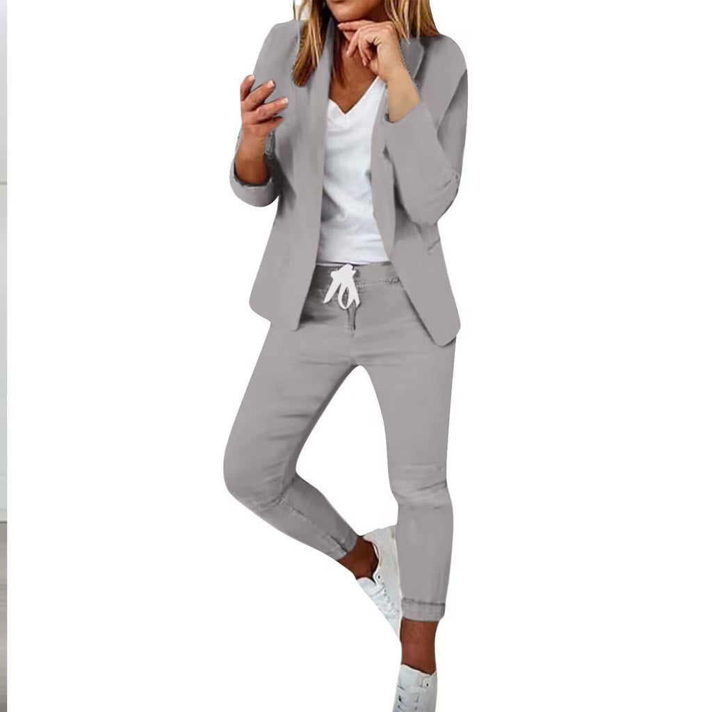 Women’s Notch-Lapel Blazer & Drawstring Pants Suit Set