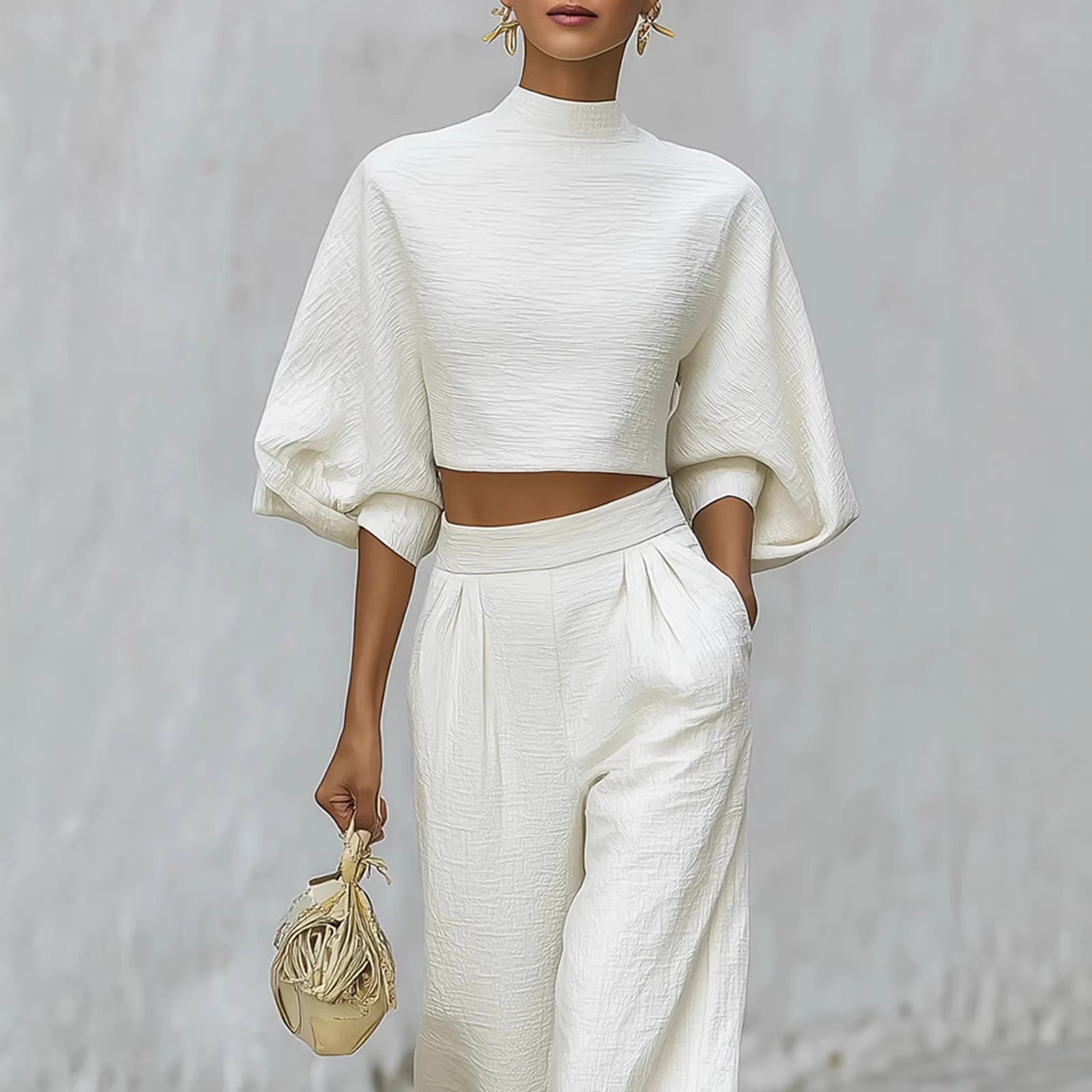 Women’s Short Top & High-Waisted Pants Set – Casual Two-Piece Outfit