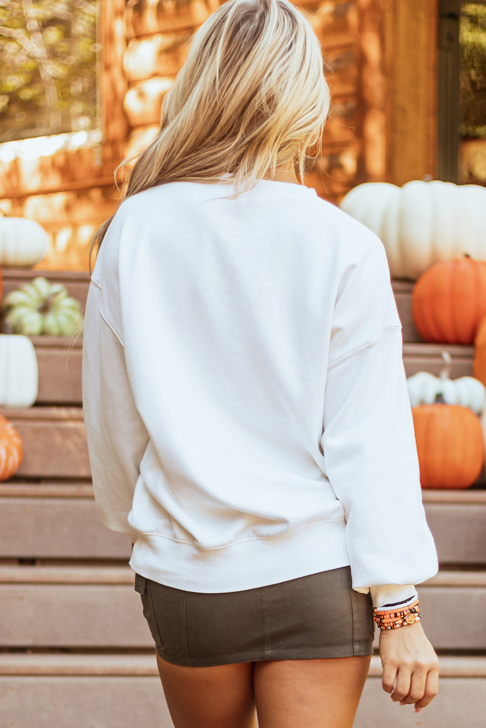 Halloween Pumpkin Terry Patched Pullover Sweatshirt