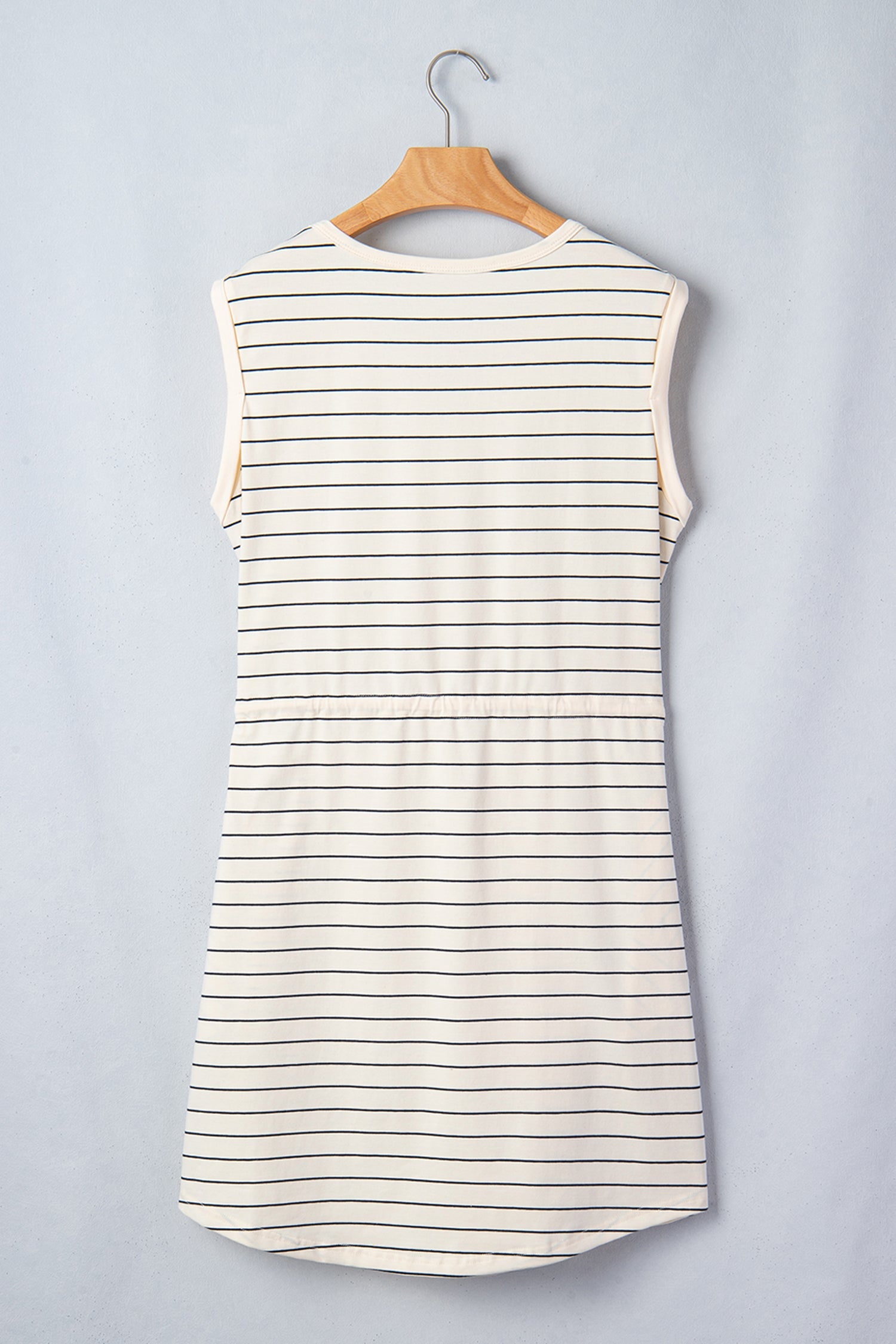 Stripe Drawstring Tunic Tank Mini Dress w/ Pockets