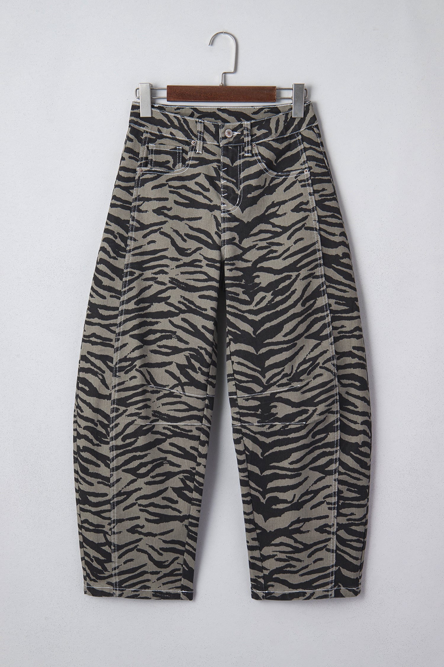 Zebra Stripe Denim Wide Barrel Leg Jeans