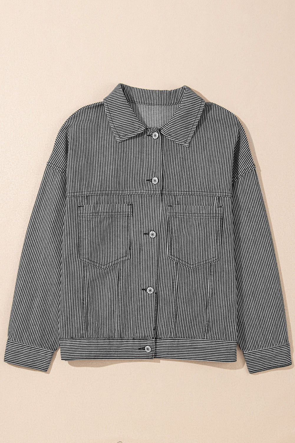 Stripe Denim Chest Pocket Oversize Jacket