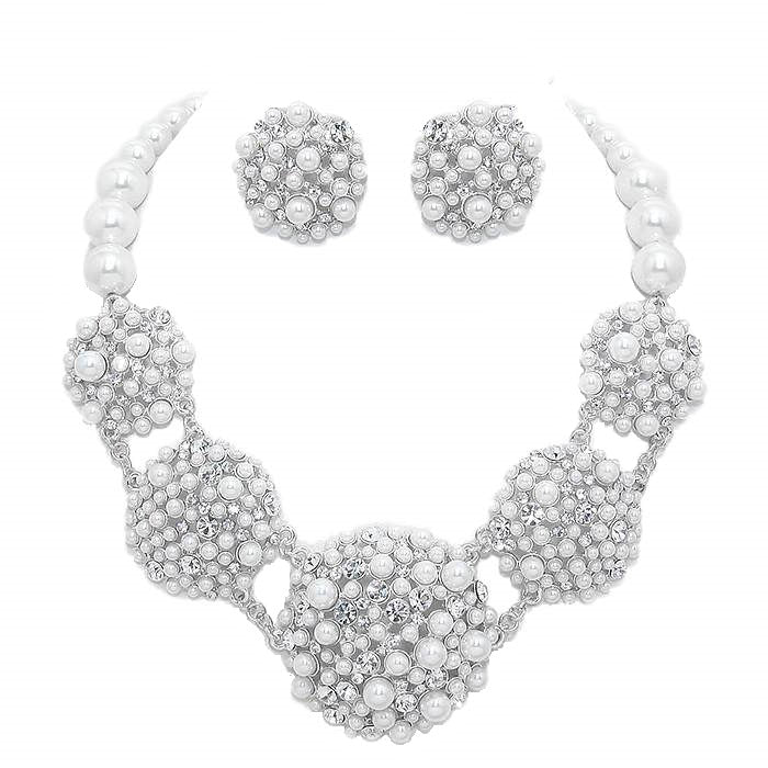 Crystal Pearl Bubble Cluster Necklace Special Occasion