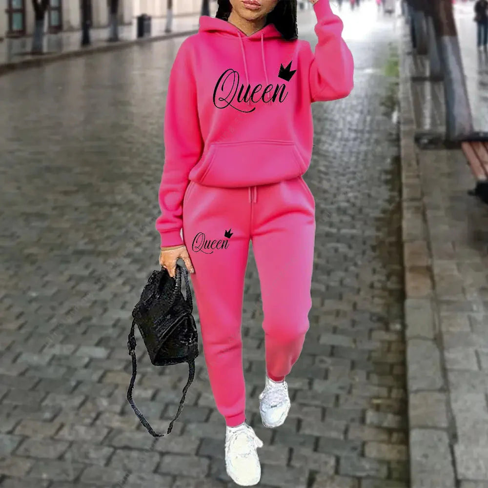 Women’s “Queen” Graphic 2-Piece Hoodie & Pants Tracksuit Set