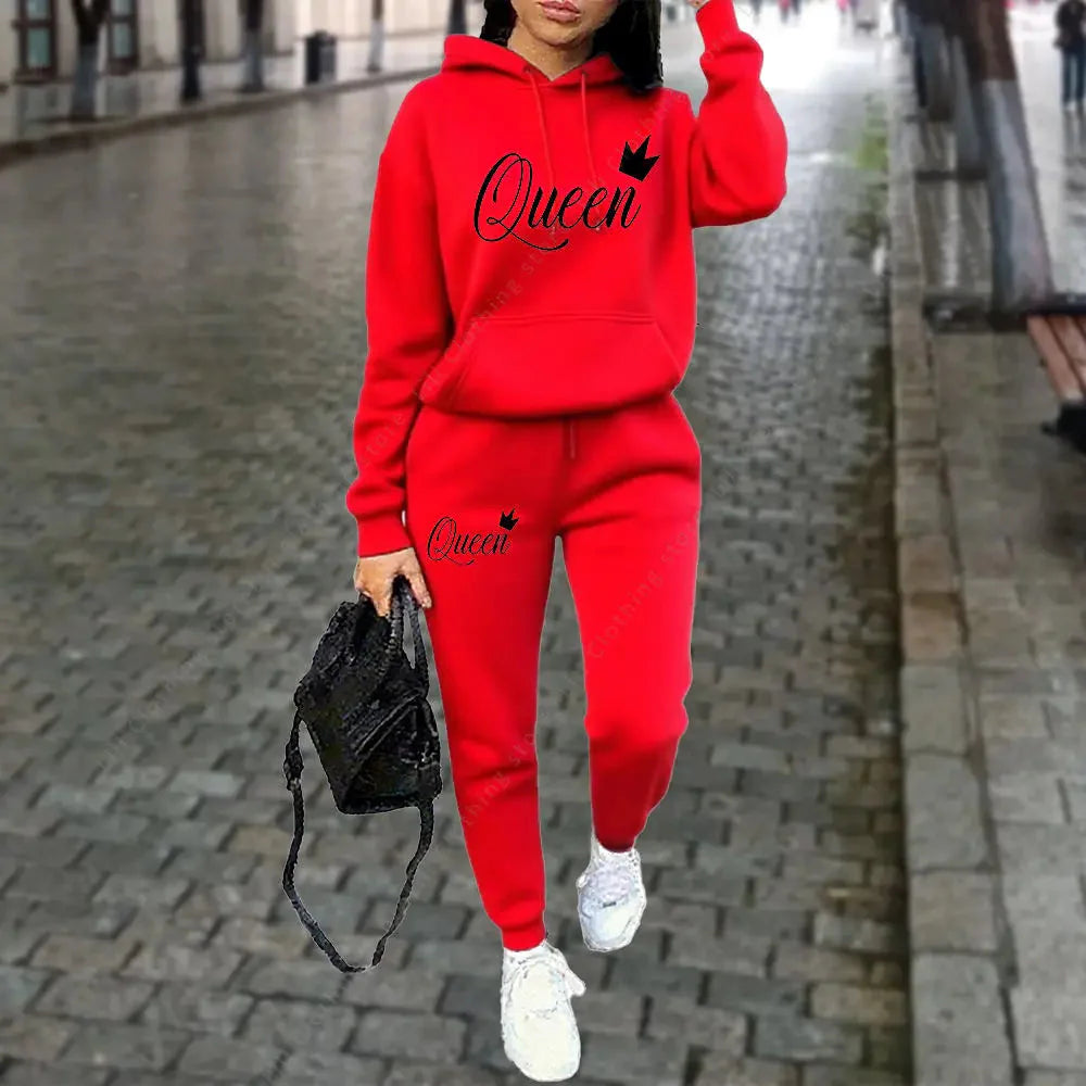 Women’s “Queen” Graphic 2-Piece Hoodie & Pants Tracksuit Set