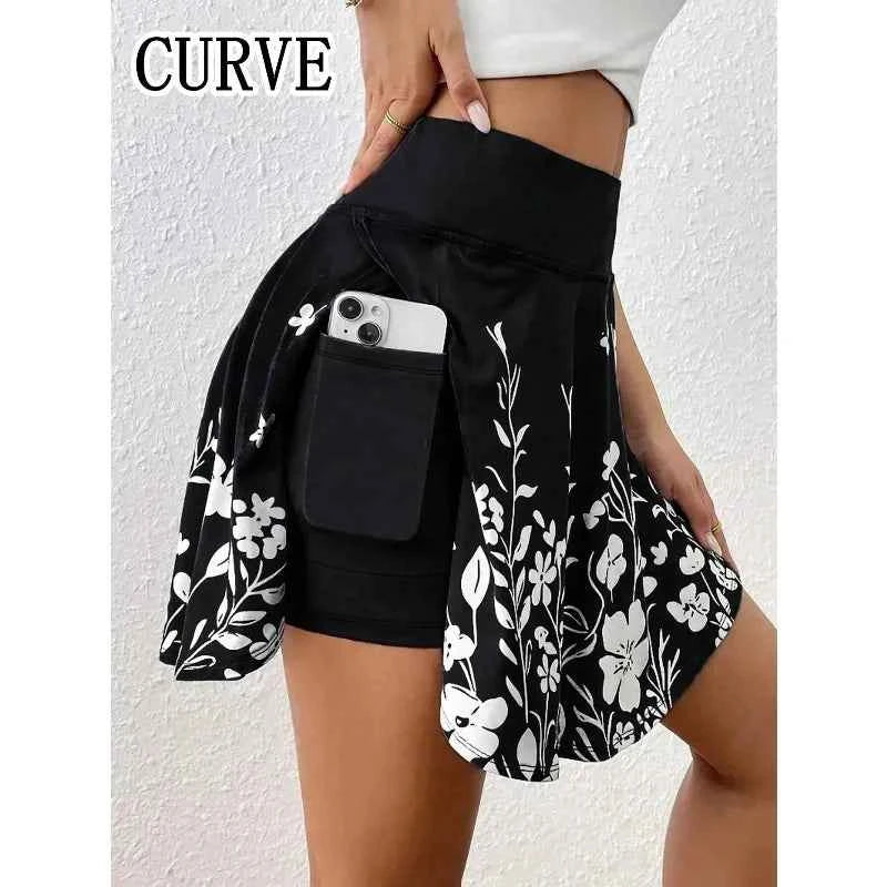 Plus Size Floral Print High-Waisted Skirt Pants