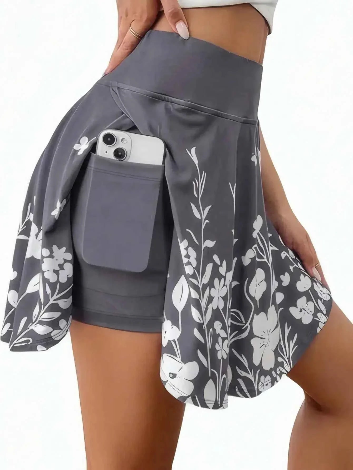 Plus Size Floral Print High-Waisted Skirt Pants