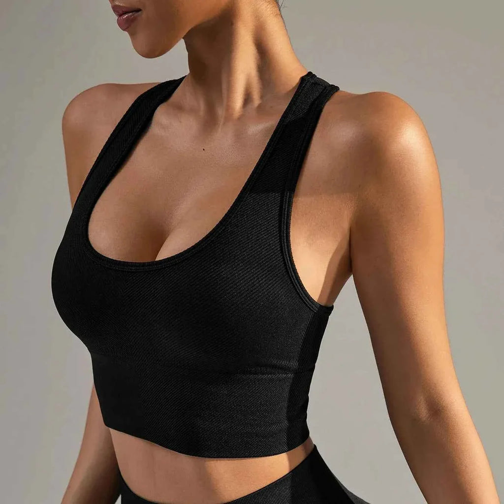 VEQKING Seamless Ribbed Racerback Sports Bra