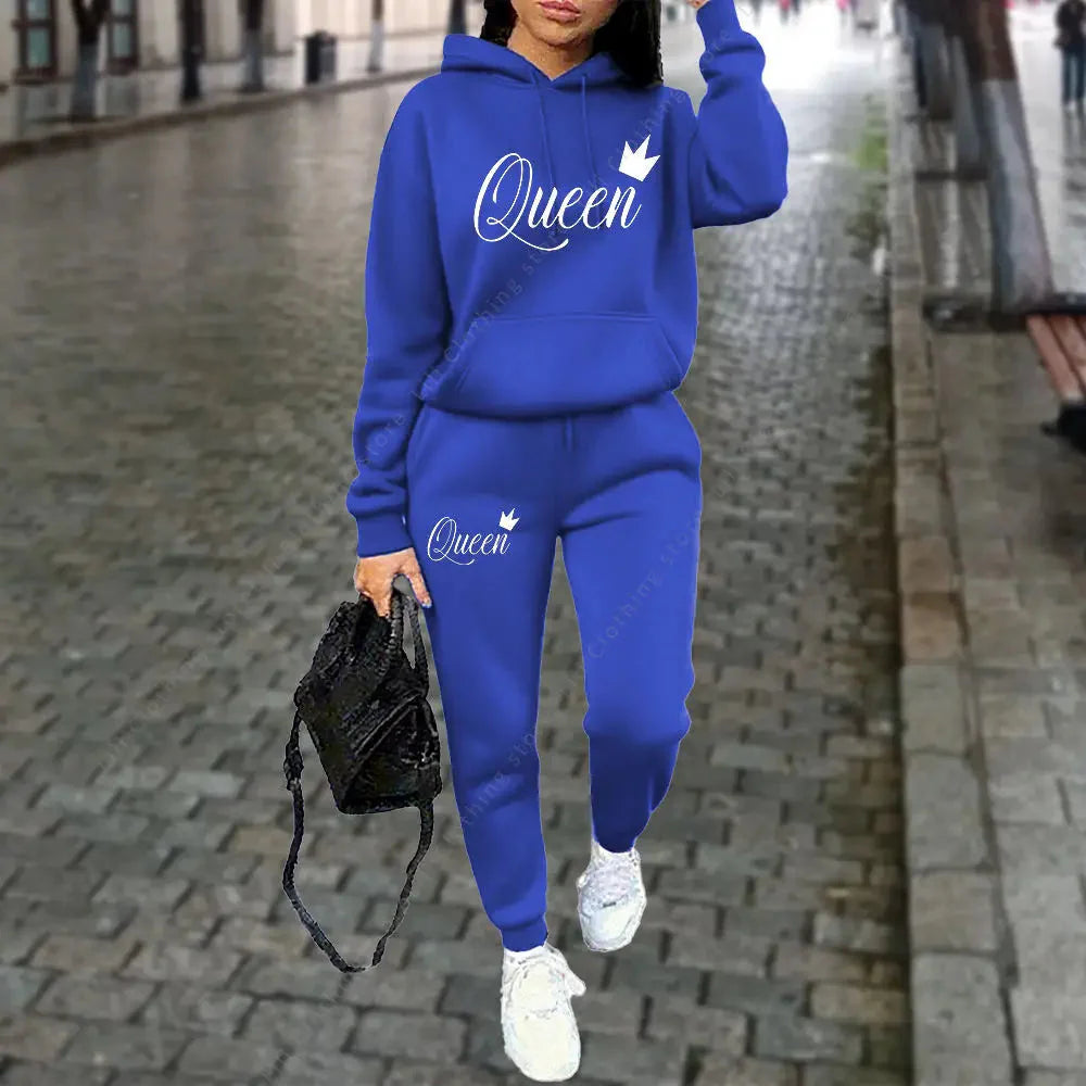 Women’s “Queen” Graphic 2-Piece Hoodie & Pants Tracksuit Set