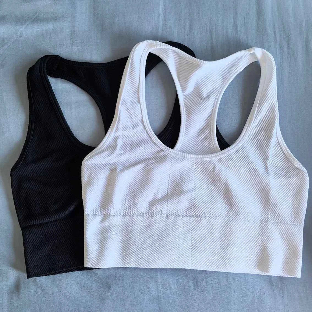 VEQKING Seamless Ribbed Racerback Sports Bra