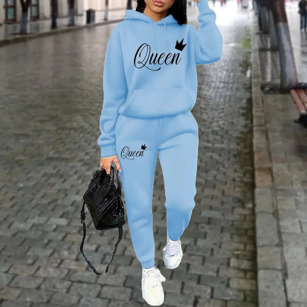 Women’s “Queen” Graphic 2-Piece Hoodie & Pants Tracksuit Set