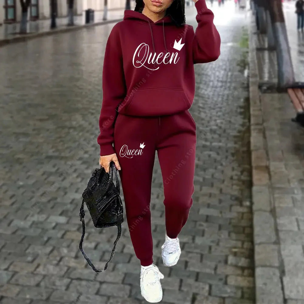 Women’s “Queen” Graphic 2-Piece Hoodie & Pants Tracksuit Set