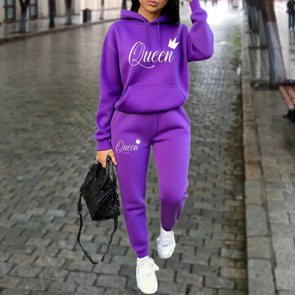 Women’s “Queen” Graphic 2-Piece Hoodie & Pants Tracksuit Set