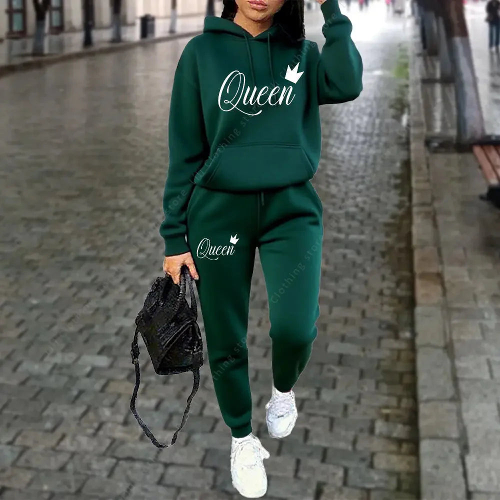 Women’s “Queen” Graphic 2-Piece Hoodie & Pants Tracksuit Set