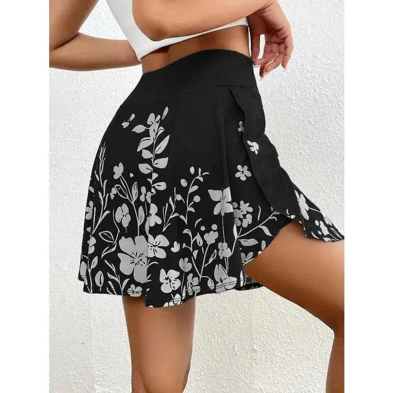 Plus Size Floral Print High-Waisted Skirt Pants