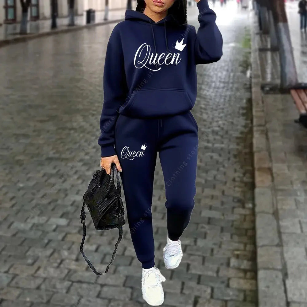 Women’s “Queen” Graphic 2-Piece Hoodie & Pants Tracksuit Set