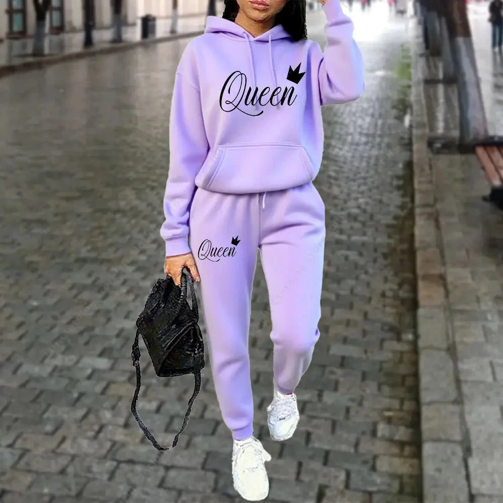 Women’s “Queen” Graphic 2-Piece Hoodie & Pants Tracksuit Set