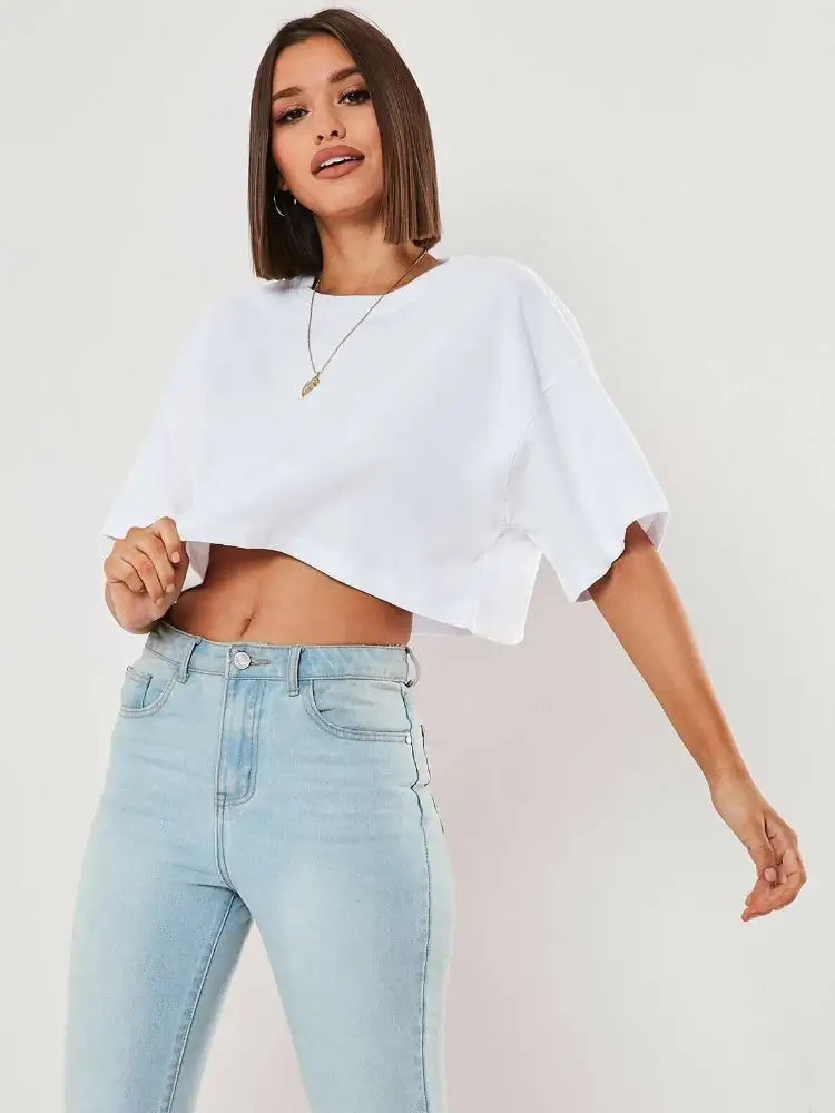New Sport T-Shirt: Loose Cotton Crop Top for Dance & Gym