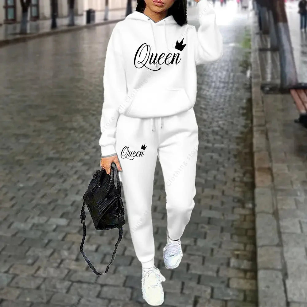 Women’s “Queen” Graphic 2-Piece Hoodie & Pants Tracksuit Set